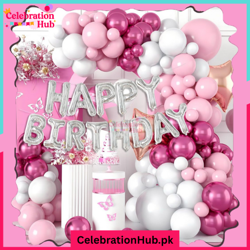 Pink & White Butterfly Birthday Balloon Decoration Set for Girls – Elegant Party Backdrop Kit