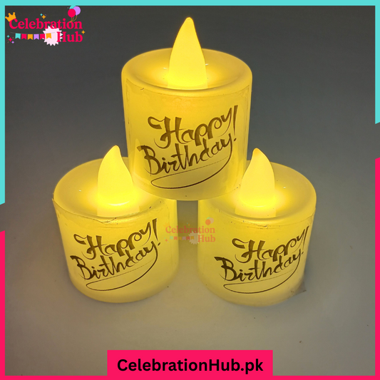White LED Happy Birthday Candle – Small Flat Base