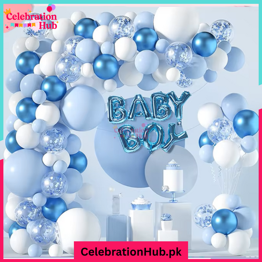 Blue Balloon Welcome Baby / Baby Boy Shower Decoration Set – 100pcs Elegant Gender Reveal Party Backdrop Kit