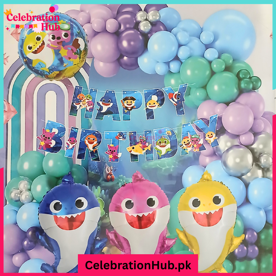 Baby Shark Birthday Decoration Set – Balloon Garland & Cartoon Theme Party Kit for Kids