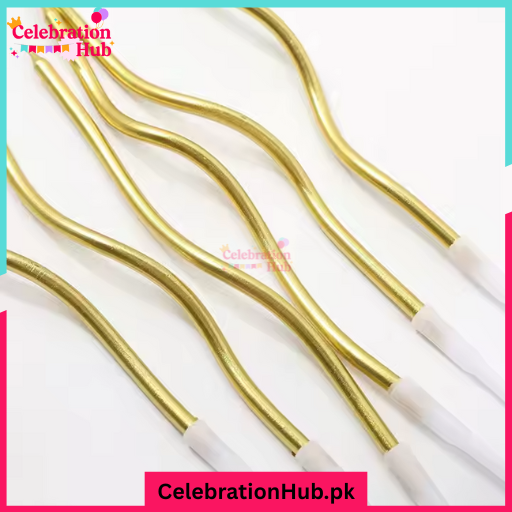 Champagne Gold Curvy Spiral Birthday Candles – Pack of 6 Metallic Color Twisty Designs