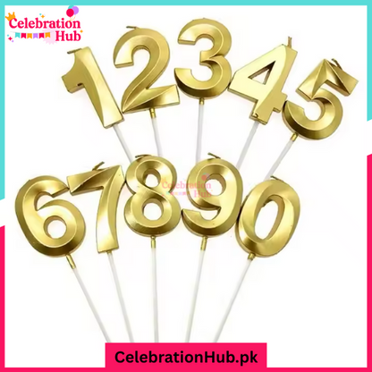 3D Number Candles Golden for Birthday, Anniversary Cake Decoration and Celebration