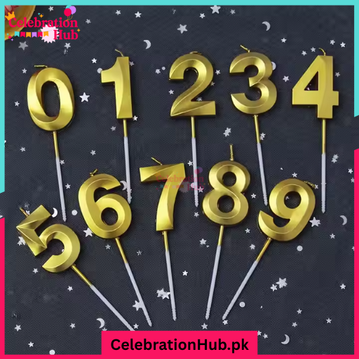 3D Number Candles Golden for Birthday, Anniversary Cake Decoration and Celebration