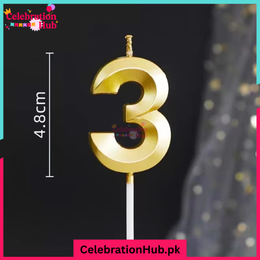 3D Number Candles Golden for Birthday, Anniversary Cake Decoration and Celebration