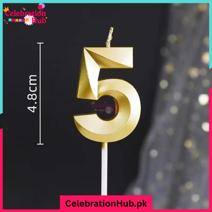 3D Number Candles Golden for Birthday, Anniversary Cake Decoration and Celebration