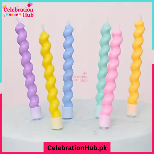 6 Pcs/Set Twisted Spiral Birthday Cake Candles – Multicolor Pastel Party Candles for Birthdays & Celebrations