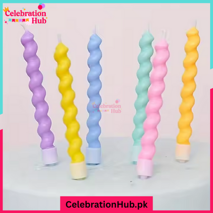 6 Pcs/Set Twisted Spiral Birthday Cake Candles – Multicolor Pastel Party Candles for Birthdays & Celebrations