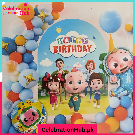 Cocomelon Inspired Birthday Decoration Set – Balloon Arch, Banner & Party Decor Kit for Kids