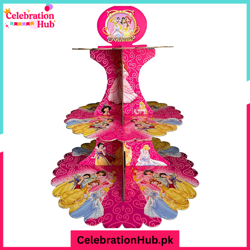 Disney Princess Cartoon-Themed 3-Tier Cardboard Cupcake Stand – Fun Party Dessert Display for Kids