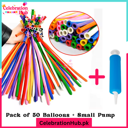 50 Pcs Long Twisting Balloons with Balloon Pump – Multicolor Balloon Set for Party & Balloon Art
