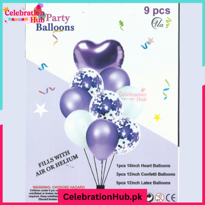 9 Pcs Confetti Decorative Party Balloons Set (Heart Shaped & Confetti Filled Latex Party Balloons Set) For Birthday and Event