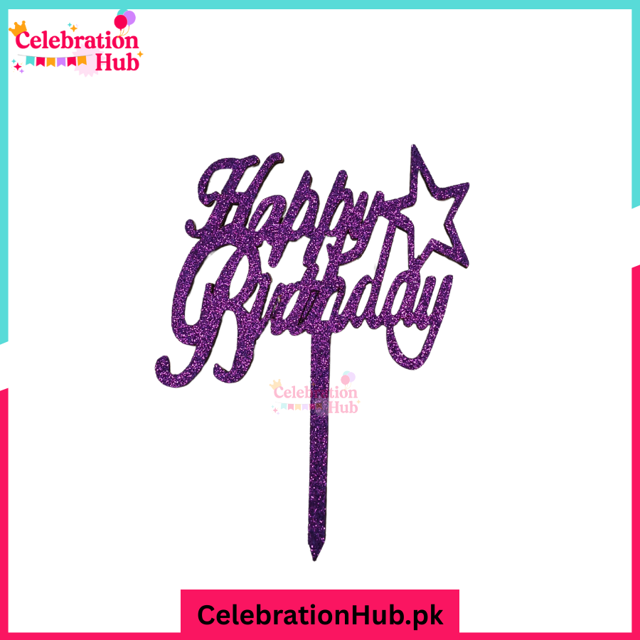 Happy Birthday Glitter Cake Topper – Party Decoration - D1